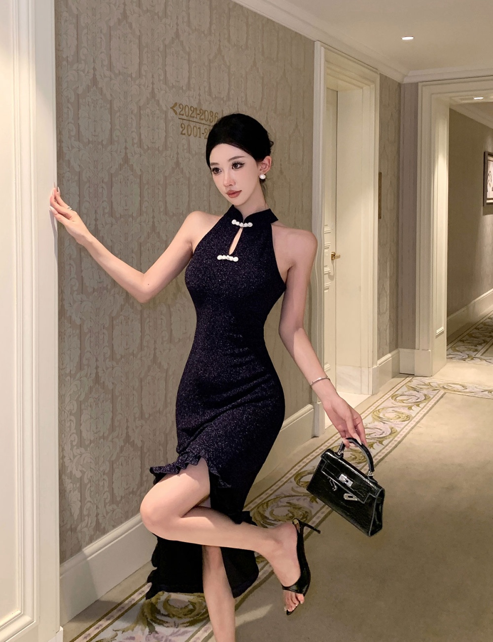 Spring and summer noble long dress liangsi split cheongsam