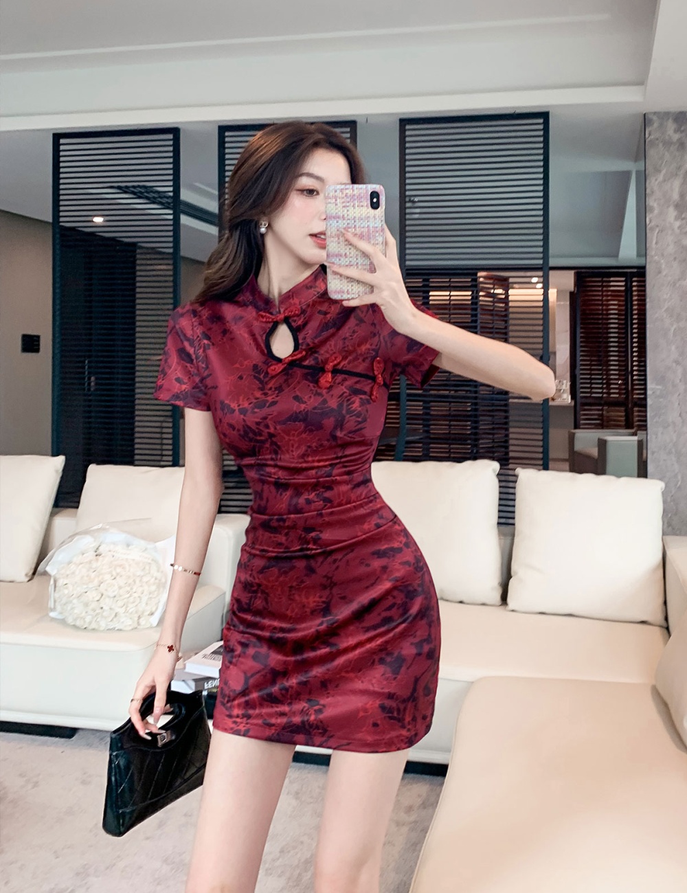 Fold Chinese style dress spring and summer slim T-back