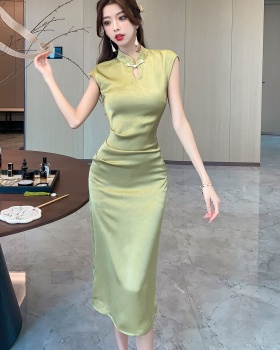 Pinched waist Chinese style dress hollow long dress