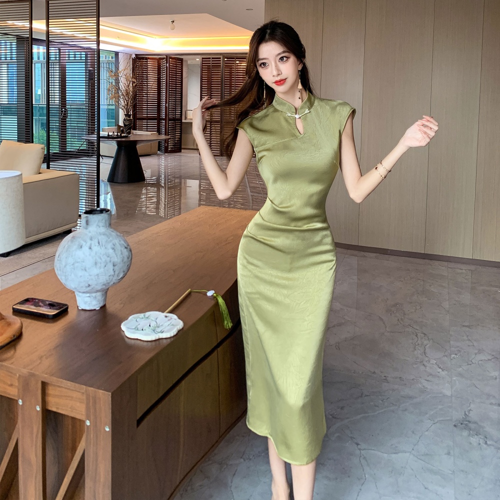 Pinched waist Chinese style dress hollow long dress