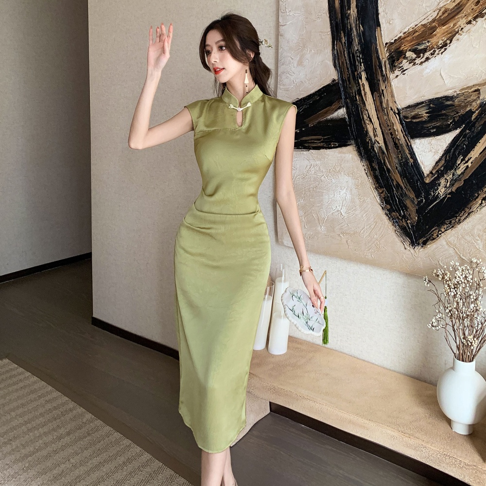 Pinched waist Chinese style dress hollow long dress