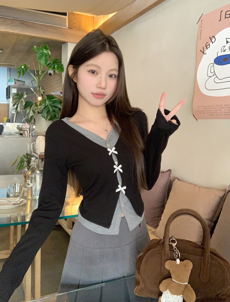 Pseudo-two spring T-shirt slim tops for women