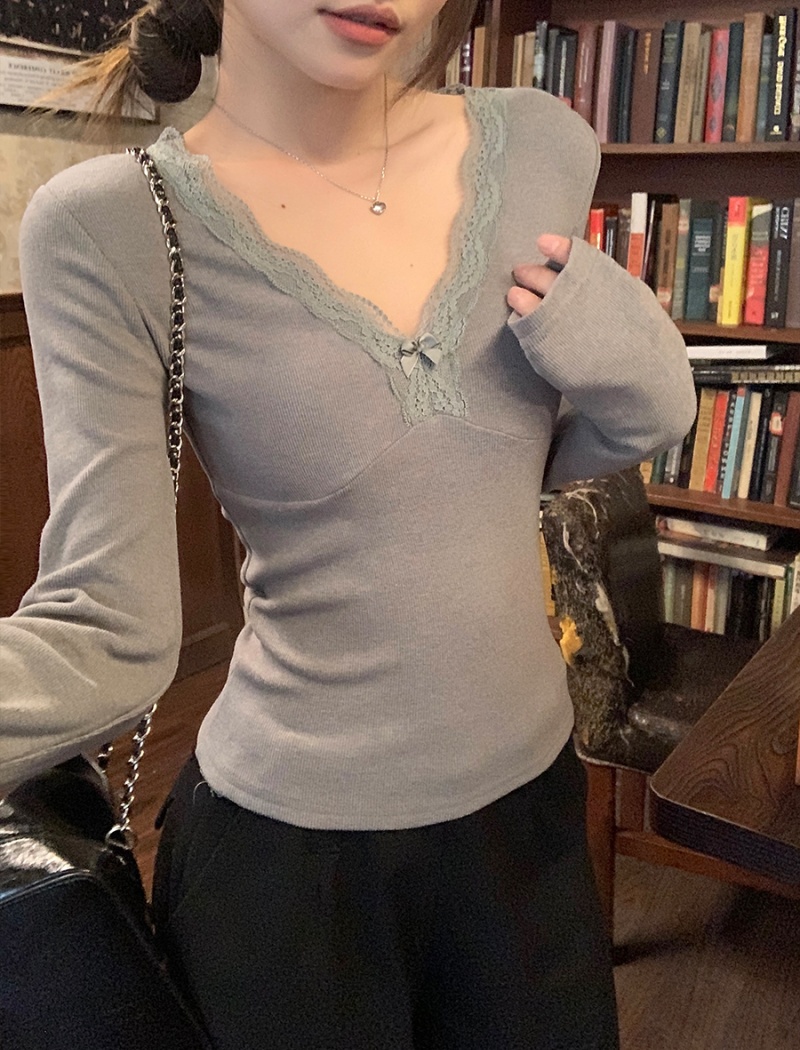 Long sleeve short tops spring bottoming shirt for women