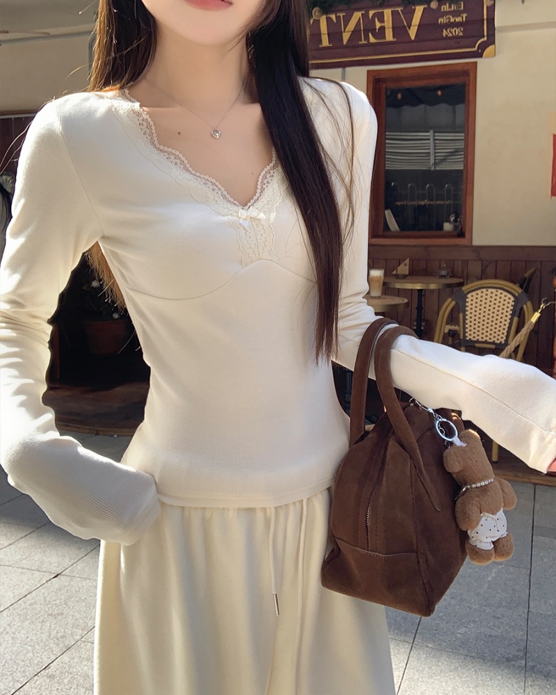 Long sleeve short tops spring bottoming shirt for women