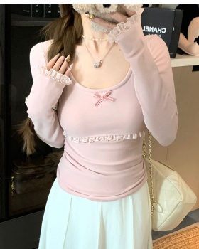 Long sleeve spring splice T-shirt lace spicegirl tops