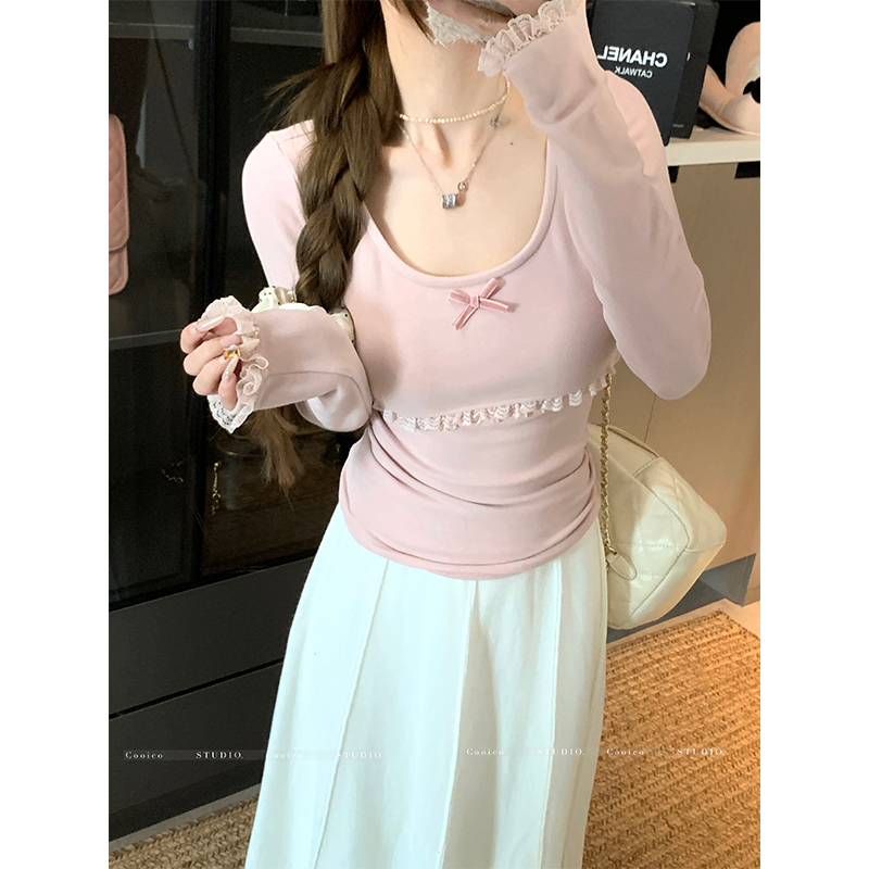 Long sleeve spring splice T-shirt lace spicegirl tops