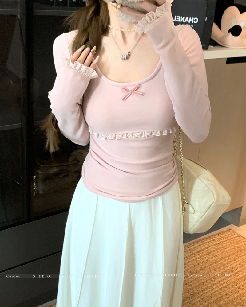 Long sleeve spring splice T-shirt lace spicegirl tops