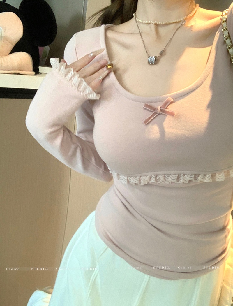 Long sleeve spring splice T-shirt lace spicegirl tops