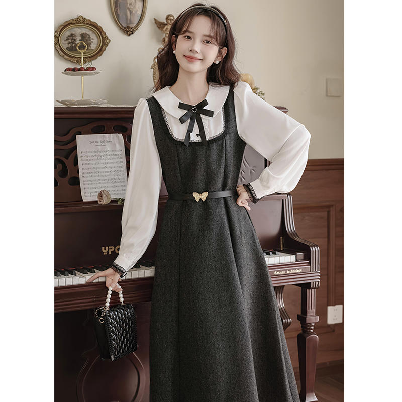 Black-white college style jacquard sweet dress