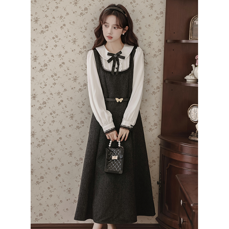 Black-white college style jacquard sweet dress