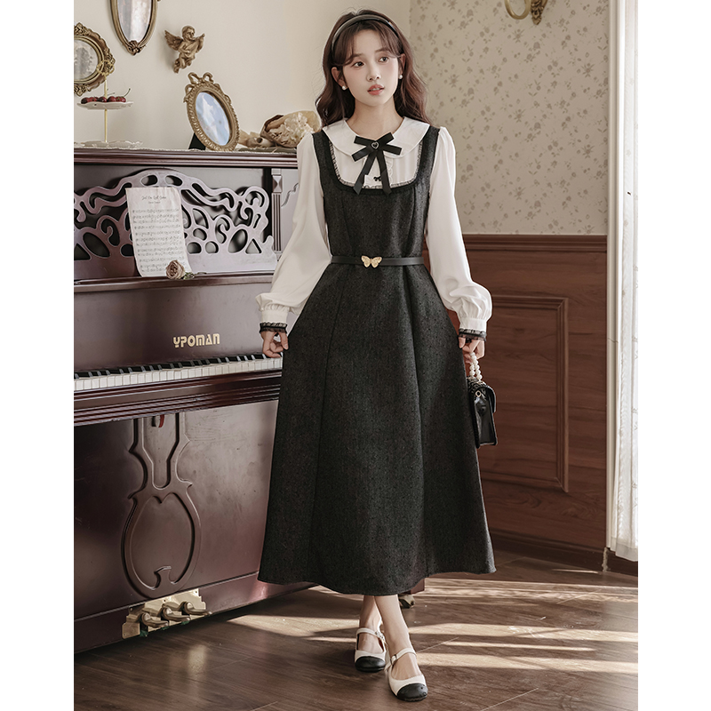 Black-white college style jacquard sweet dress