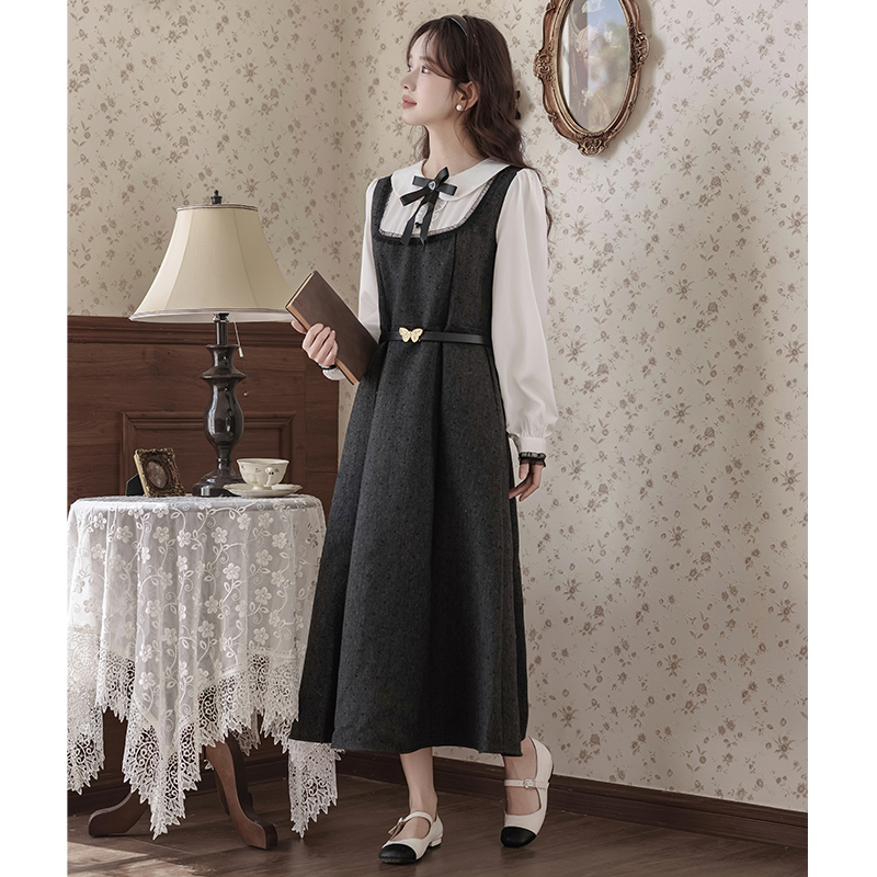 Black-white college style jacquard sweet dress