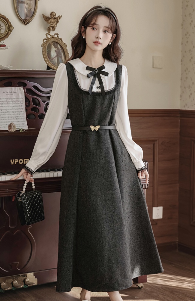 Black-white college style jacquard sweet dress