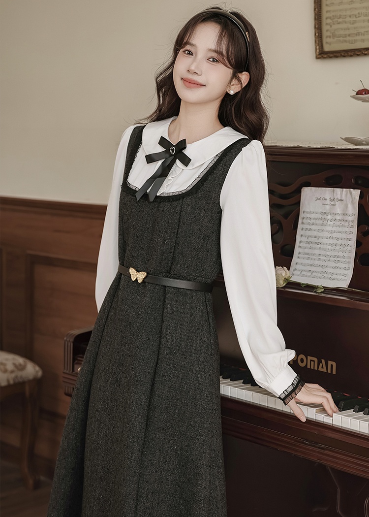 Black-white college style jacquard sweet dress