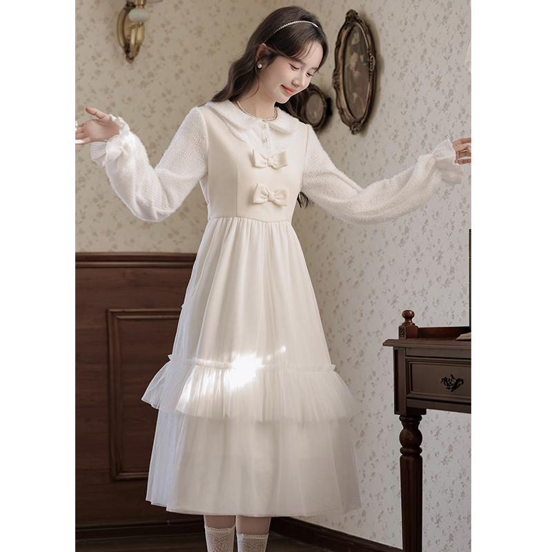 Casual show young cake lovely splice gauze sweet dress