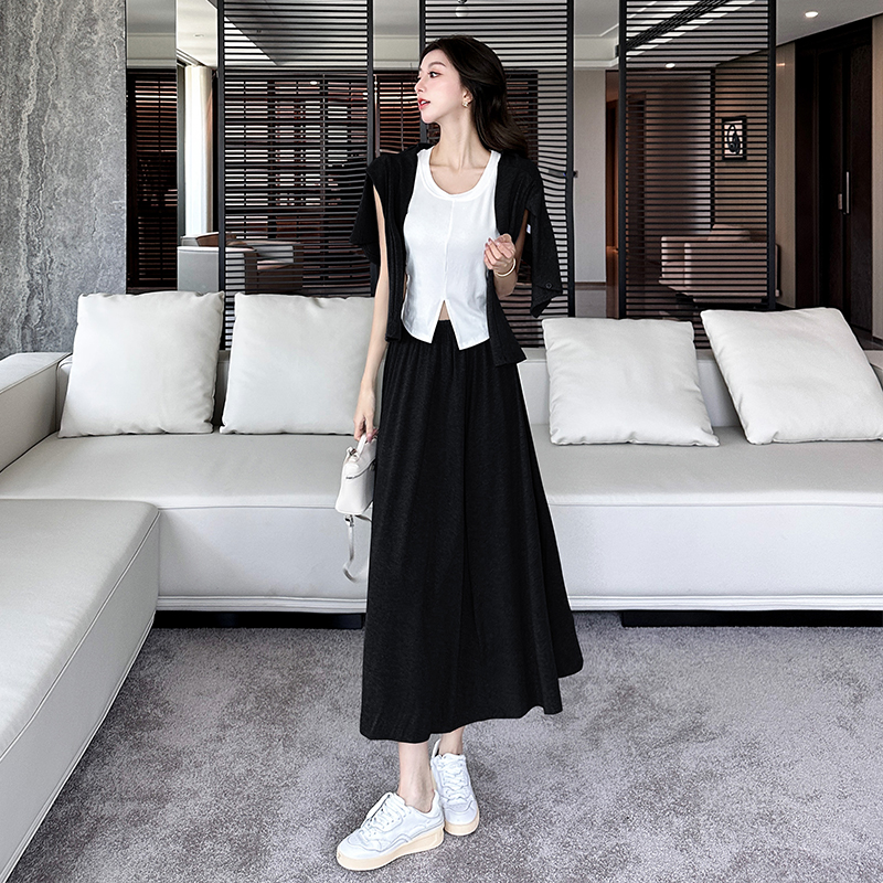 Korean style lazy long skirt cozy slim vest 3pcs set