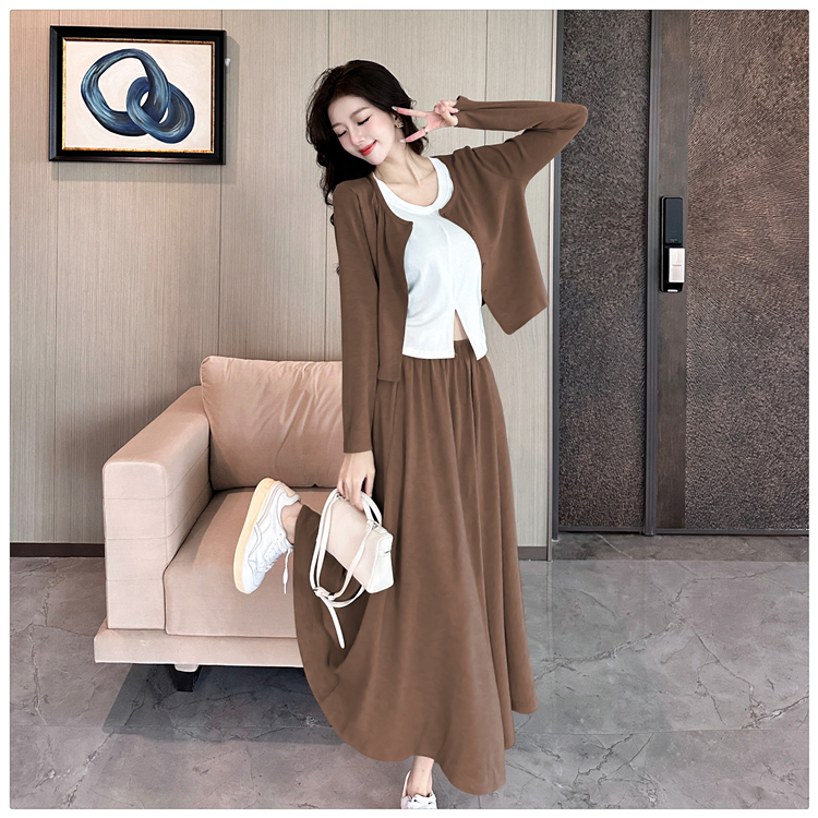 Korean style lazy long skirt cozy slim vest 3pcs set