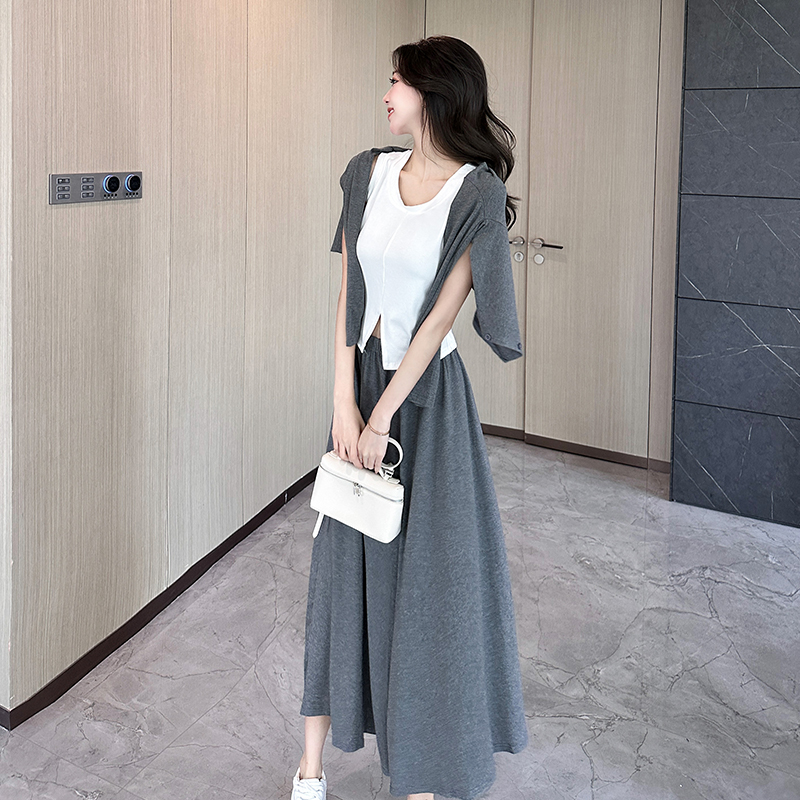 Korean style lazy long skirt cozy slim vest 3pcs set