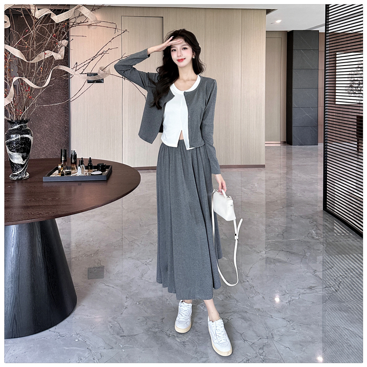 Korean style lazy long skirt cozy slim vest 3pcs set