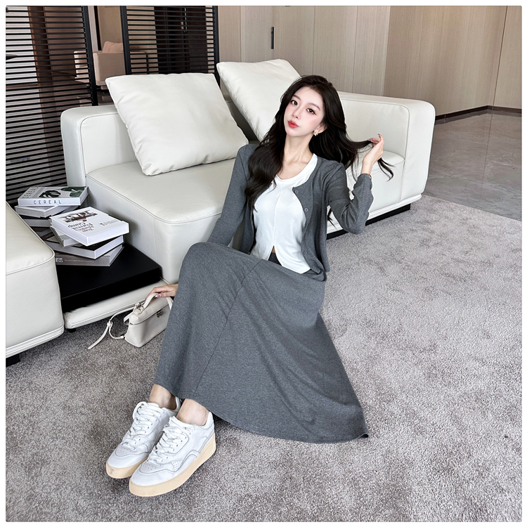 Korean style lazy long skirt cozy slim vest 3pcs set