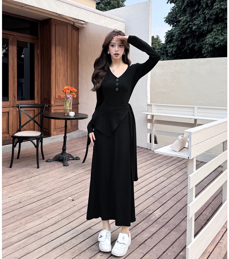 Pinched waist long dress minimalist dress for women