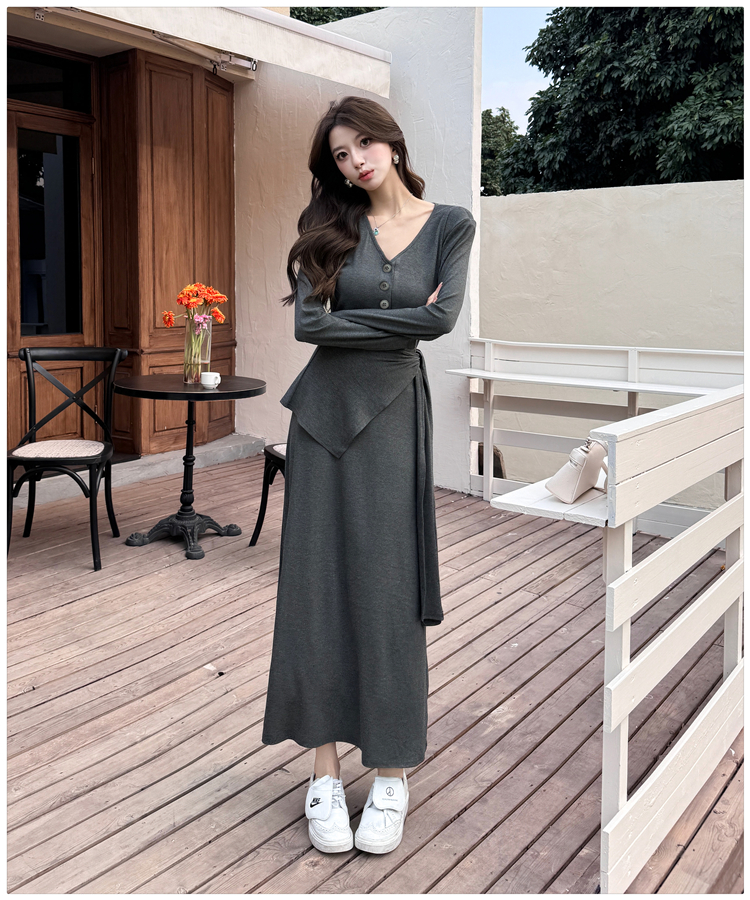 Pinched waist long dress minimalist dress for women