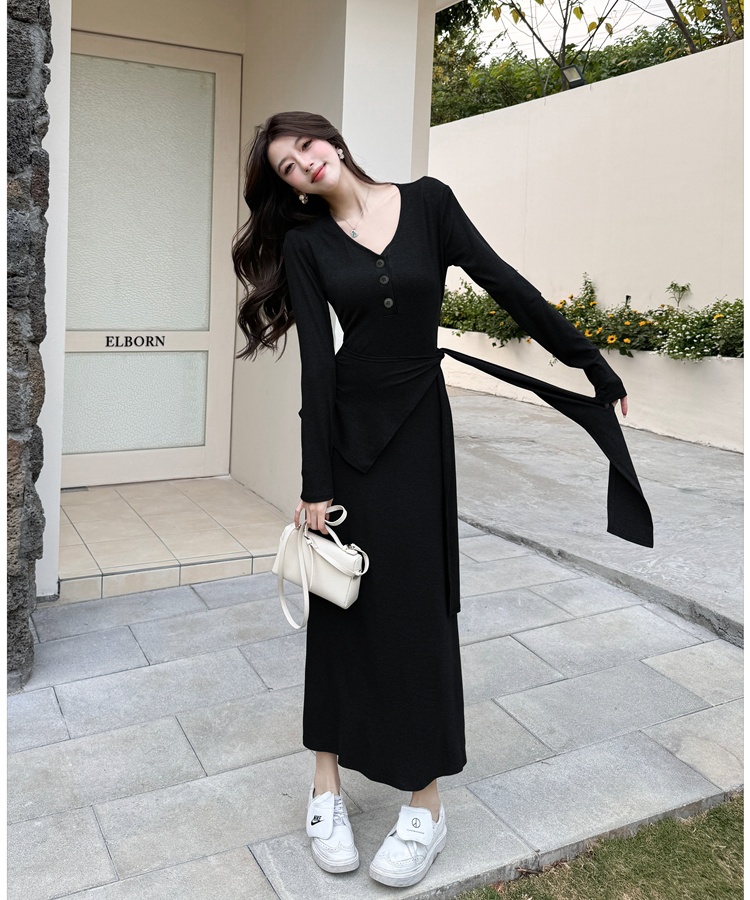 Pinched waist long dress minimalist dress for women