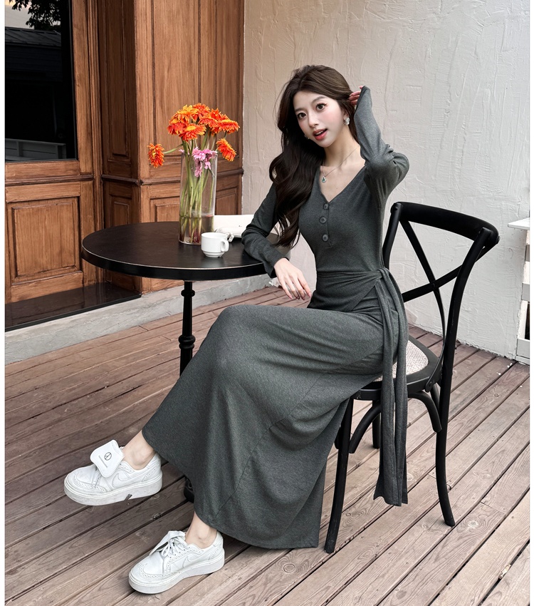 Pinched waist long dress minimalist dress for women