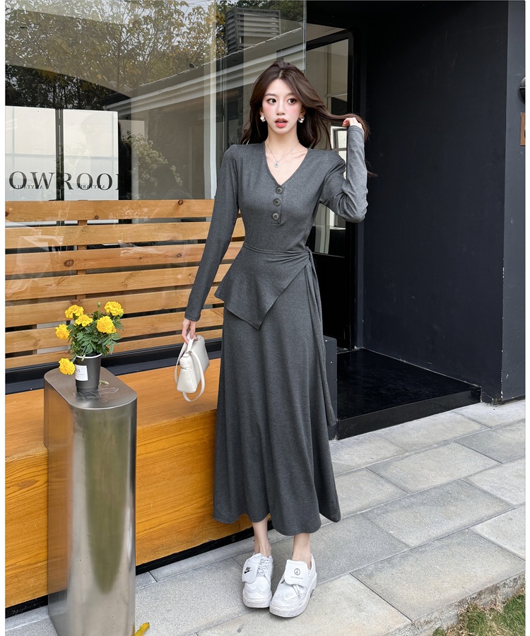 Pinched waist long dress minimalist dress for women