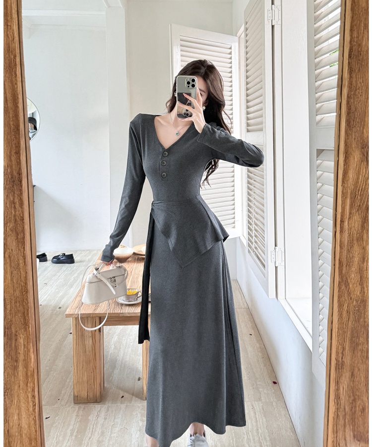 Pinched waist long dress minimalist dress for women