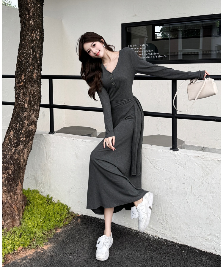 Pinched waist long dress minimalist dress for women