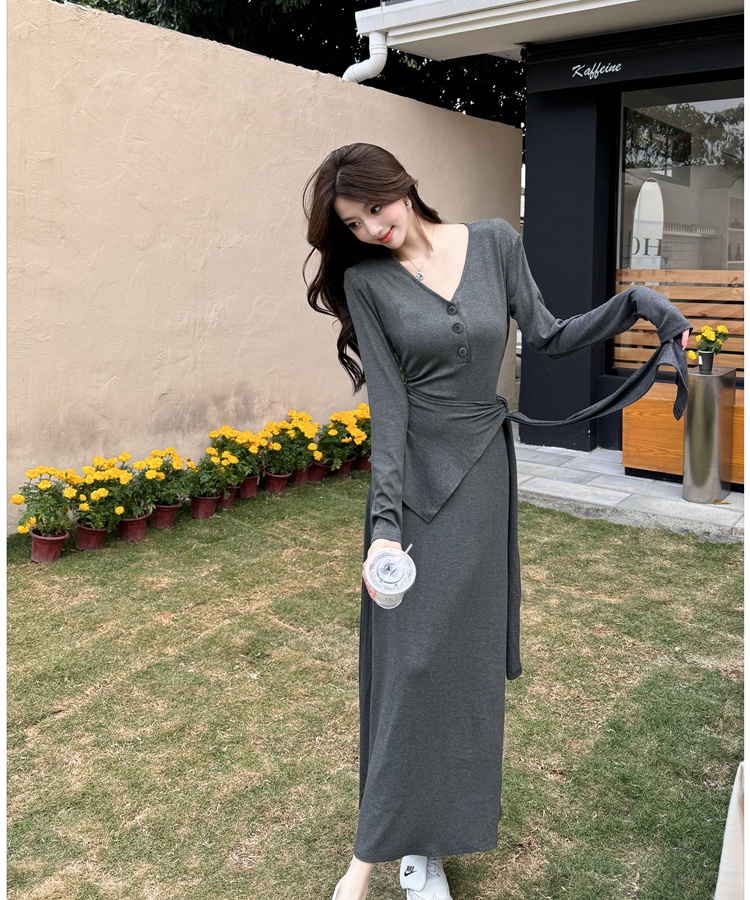 Pinched waist long dress minimalist dress for women