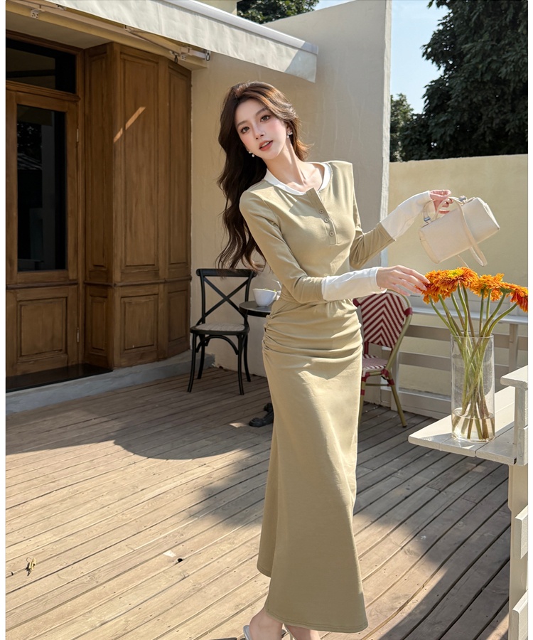 Slim mixed colors long skirt temperament tops 2pcs set