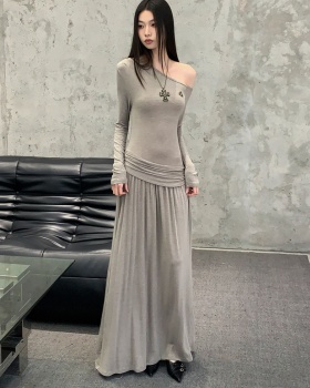 Long sleeve lounger long dress pure retro dress for women