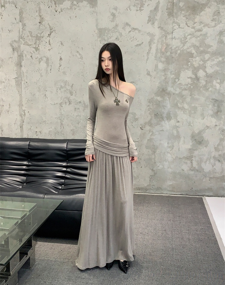 Long sleeve lounger long dress pure retro dress for women