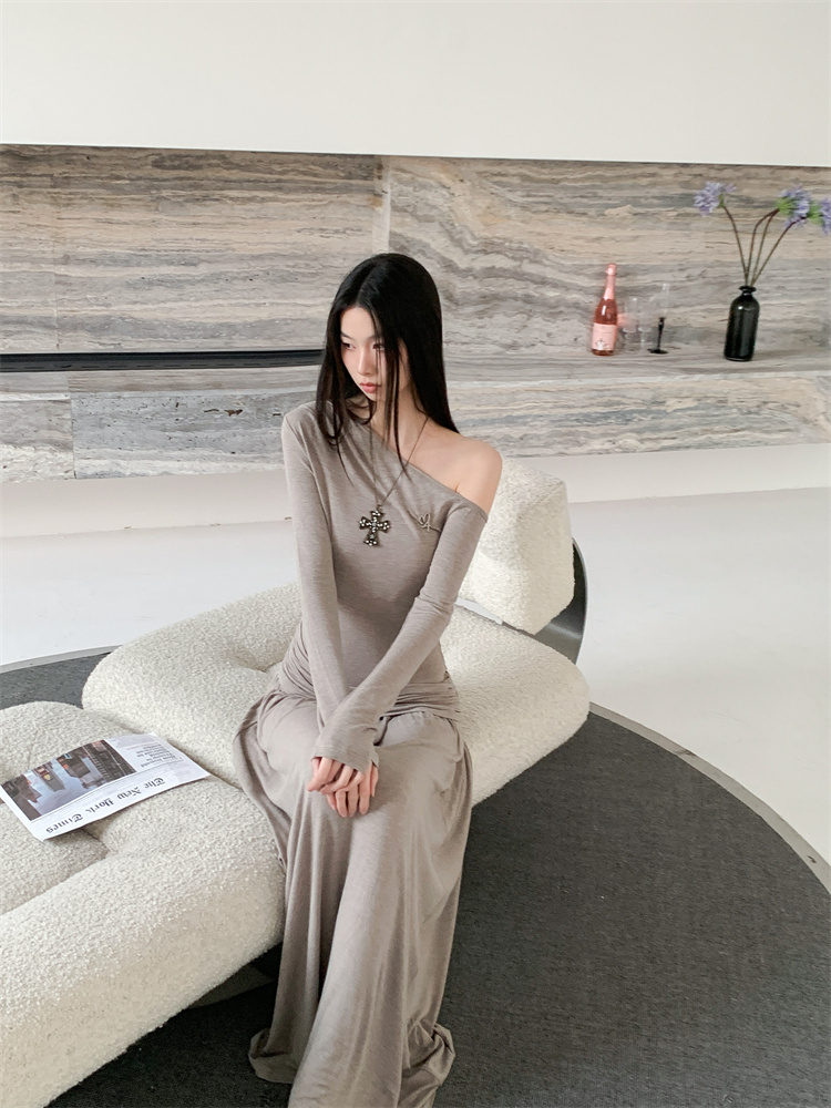 Long sleeve lounger long dress pure retro dress for women