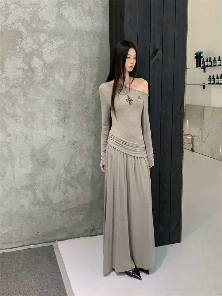 Long sleeve lounger long dress pure retro dress for women