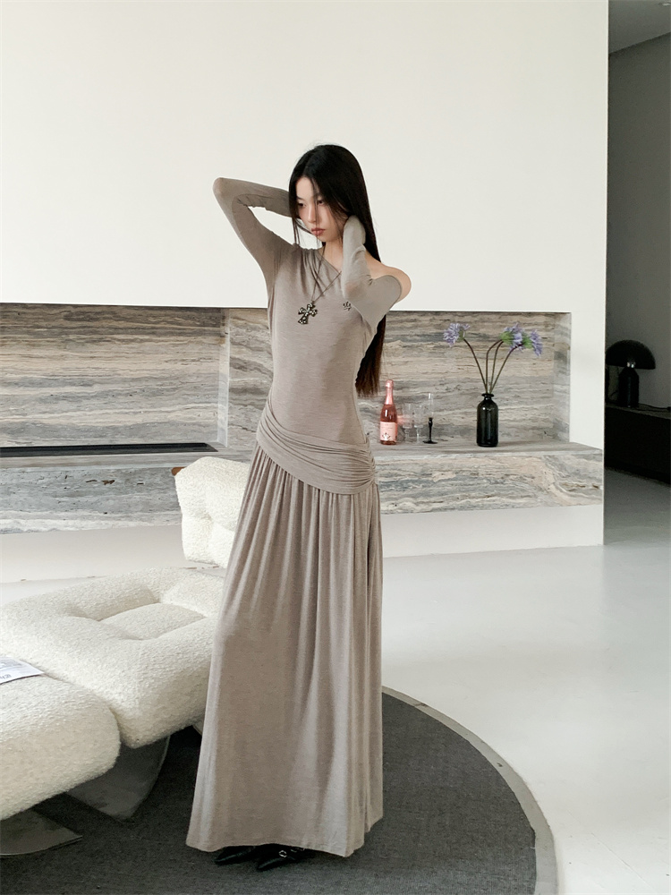 Long sleeve lounger long dress pure retro dress for women