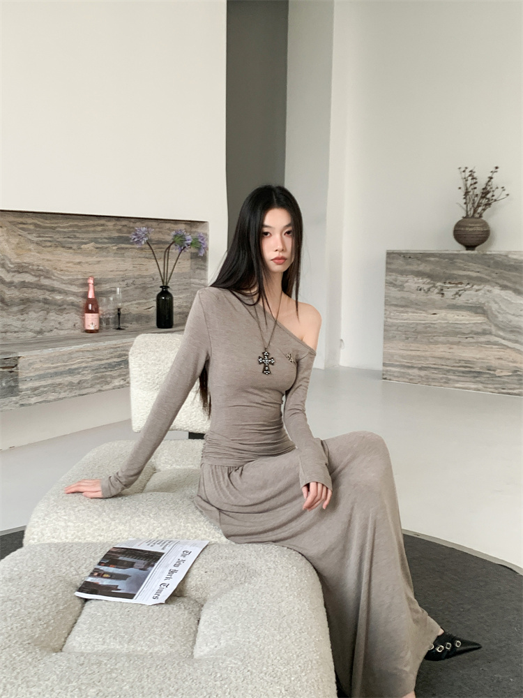 Long sleeve lounger long dress pure retro dress for women