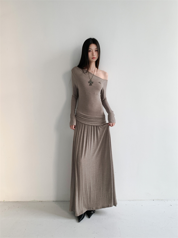 Long sleeve lounger long dress pure retro dress for women