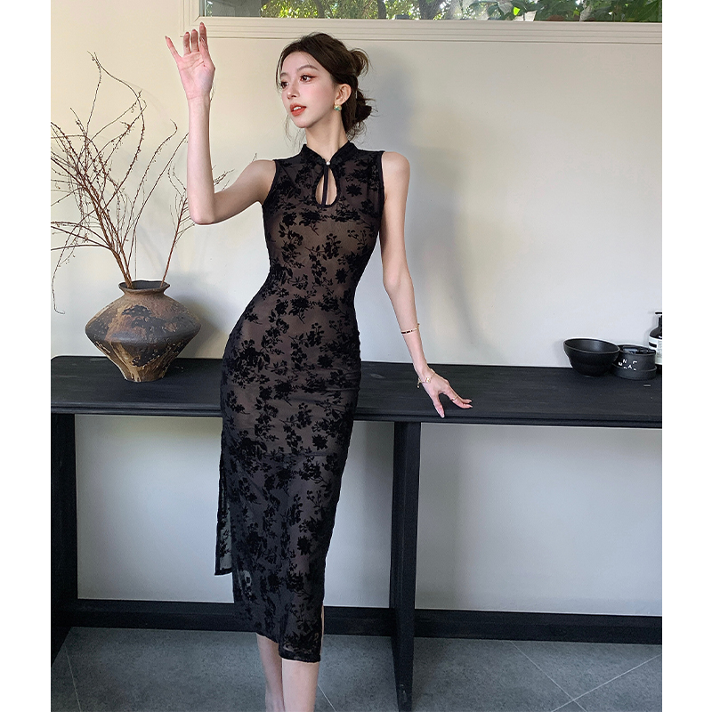 Printing long dress split dress for women