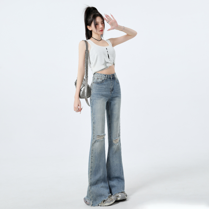 Drape straight slim pants burr mopping flare pants for women