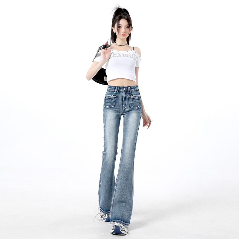 Slim micro speaker spring jeans mopping light-blue retro pants