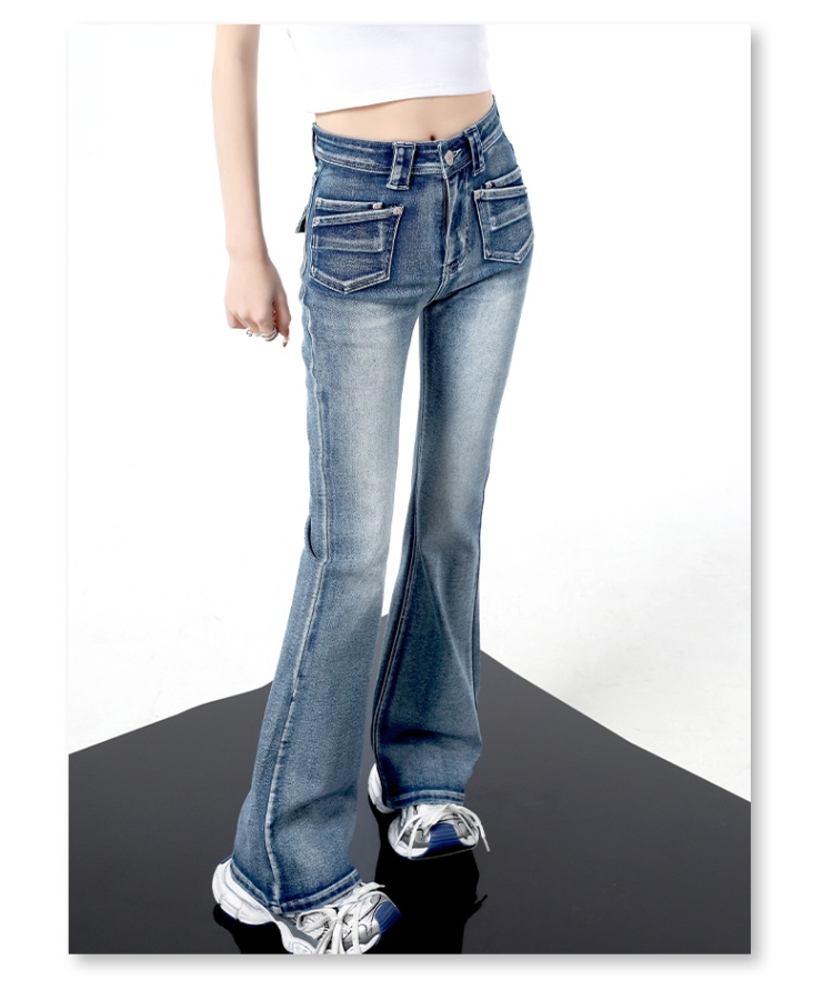 Slim micro speaker spring jeans mopping light-blue retro pants