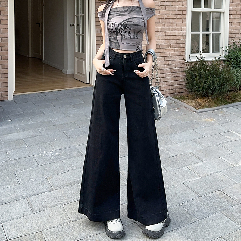 Wide leg slim speaker pants loose retro jeans for women