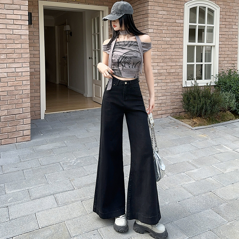 Wide leg slim speaker pants loose retro jeans for women