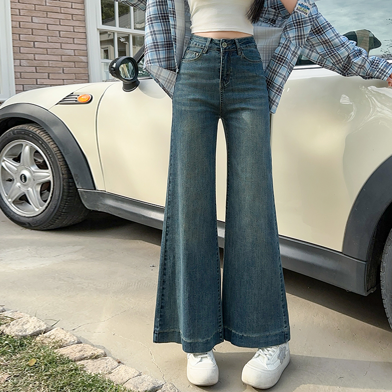 Wide leg slim speaker pants loose retro jeans for women