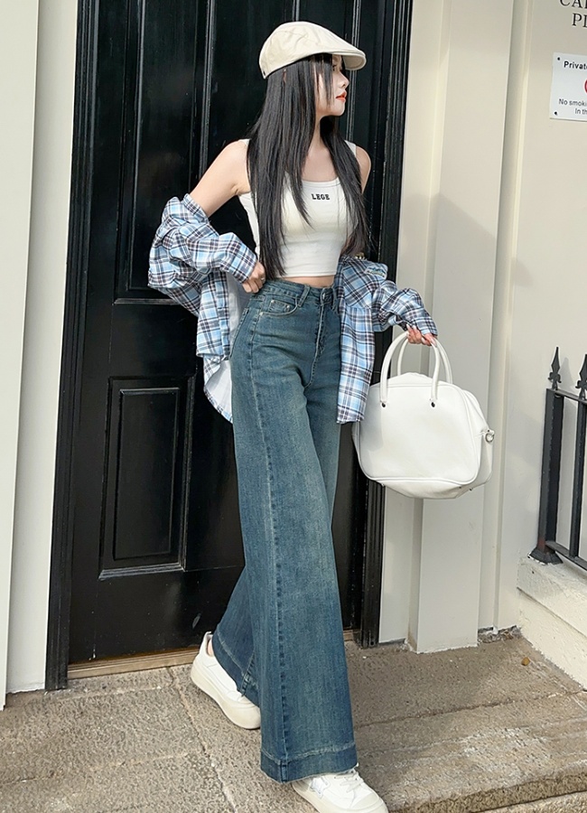 Wide leg slim speaker pants loose retro jeans for women