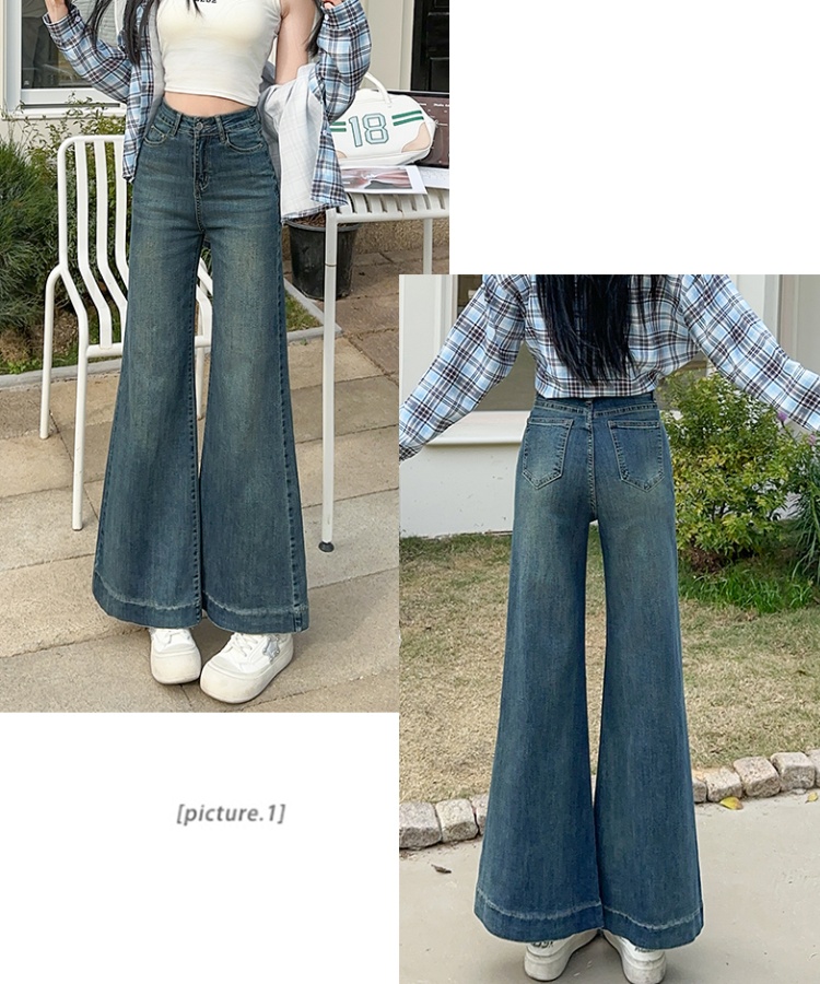 Wide leg slim speaker pants loose retro jeans for women