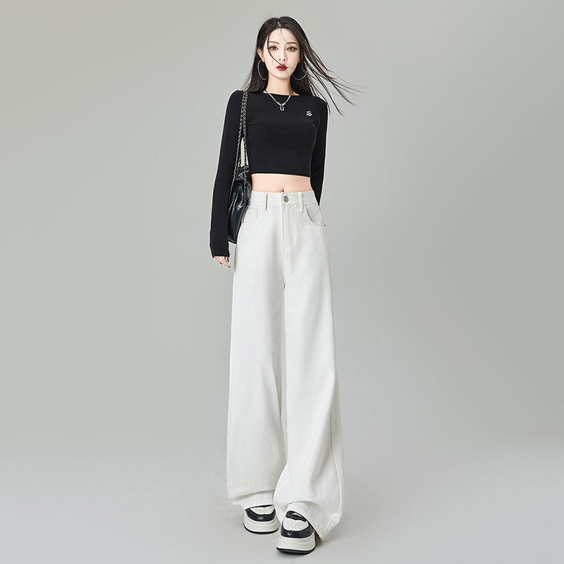 Wide leg mopping drape pants slim straight jeans